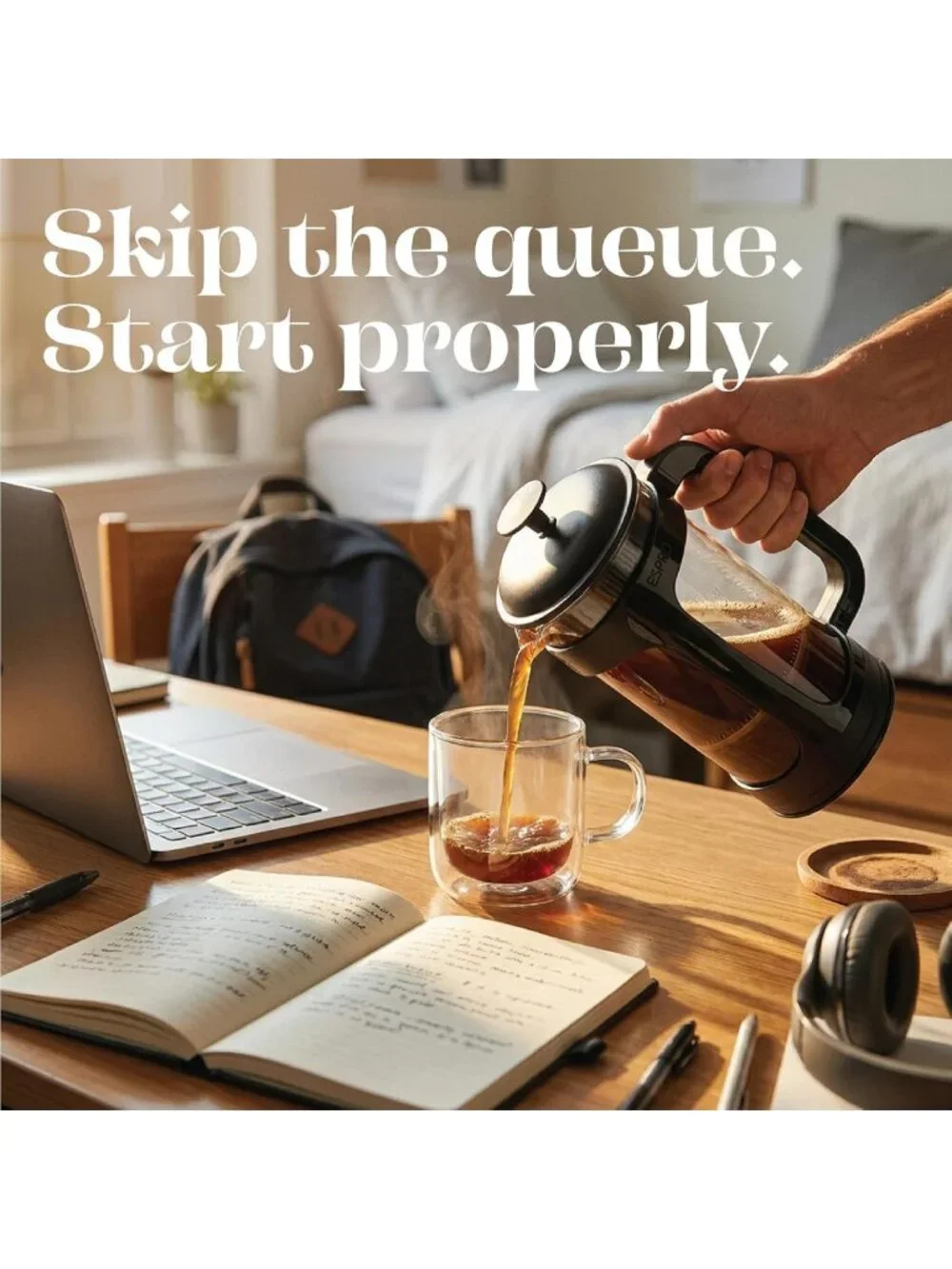 32oz French Press Coffee Maker - Grit-Free, Heat-Resistant Glass, Double Filter